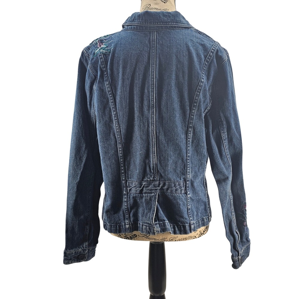 Christopher & Banks‎ Womens Denim Jacket Embroidered Flowers Blue Size L - Picture 2 of 9